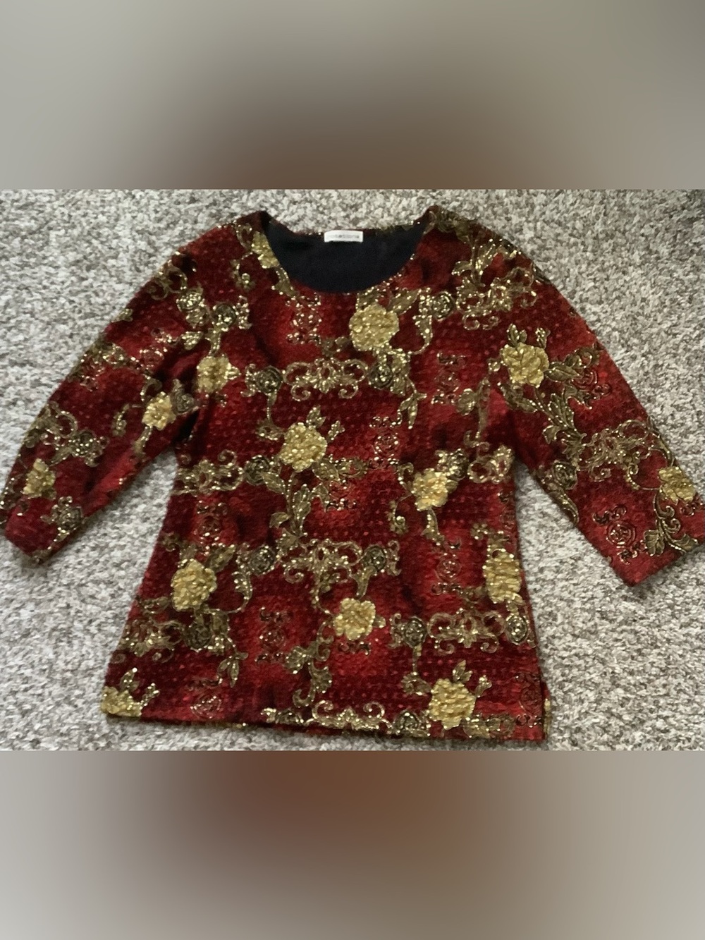 Notations Red Top with Gold Floral Embellishment